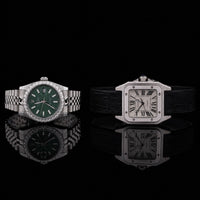 Ivevar Collection Moissanite Diamond Green Dial And Classic Roman Luxury Watch Set