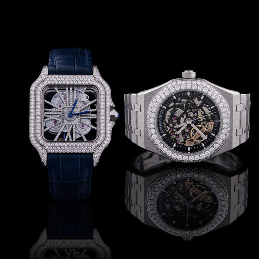 Royal Skeleton Moissanite Diamond Watch Collection Blue Sapphire Edition
