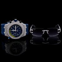Executive Collection Luxury Moissanite Diamond Chronograph Watch And Signature Designer Eyewear Set
