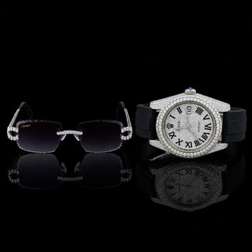 Royale Collection Full Pavé Luxury Timepiece And Signature Moissanite Diamond Eyewear Set