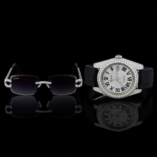 Royale Collection Full Pavé Luxury Timepiece And Signature Moissanite Diamond Eyewear Set