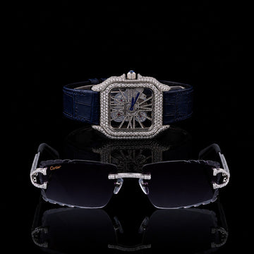 Royal Skeleton Moissanite Diamond Collection Luxury Open Work Timepiece And Signature Diamond Eyewear Set