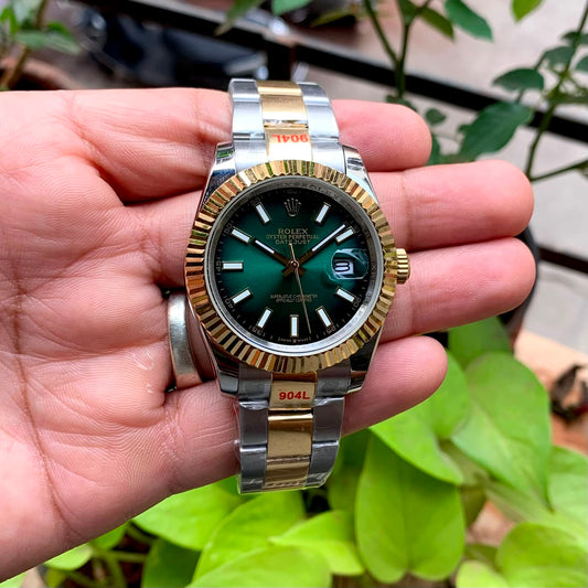 Two-Tone Green Dial Date Automatic Wristwatch