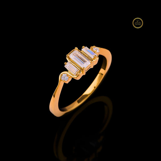 Three Baguette Lab Diamond Wave Band Engagement Ring