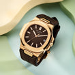Luxury Rose Gold Watch with Brown Leather Strap Elegant Design