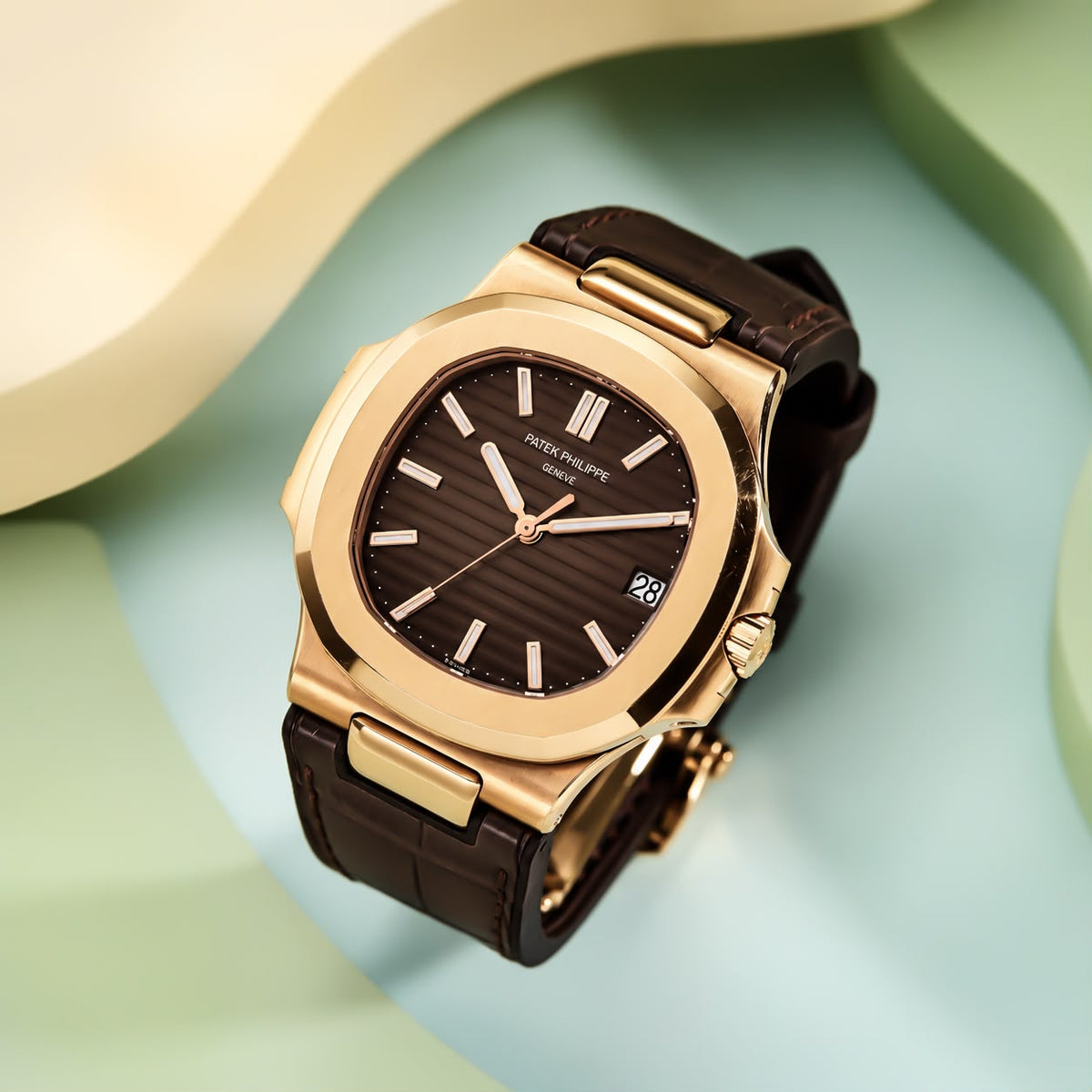 Luxury Rose Gold Watch with Brown Leather Strap Elegant Design