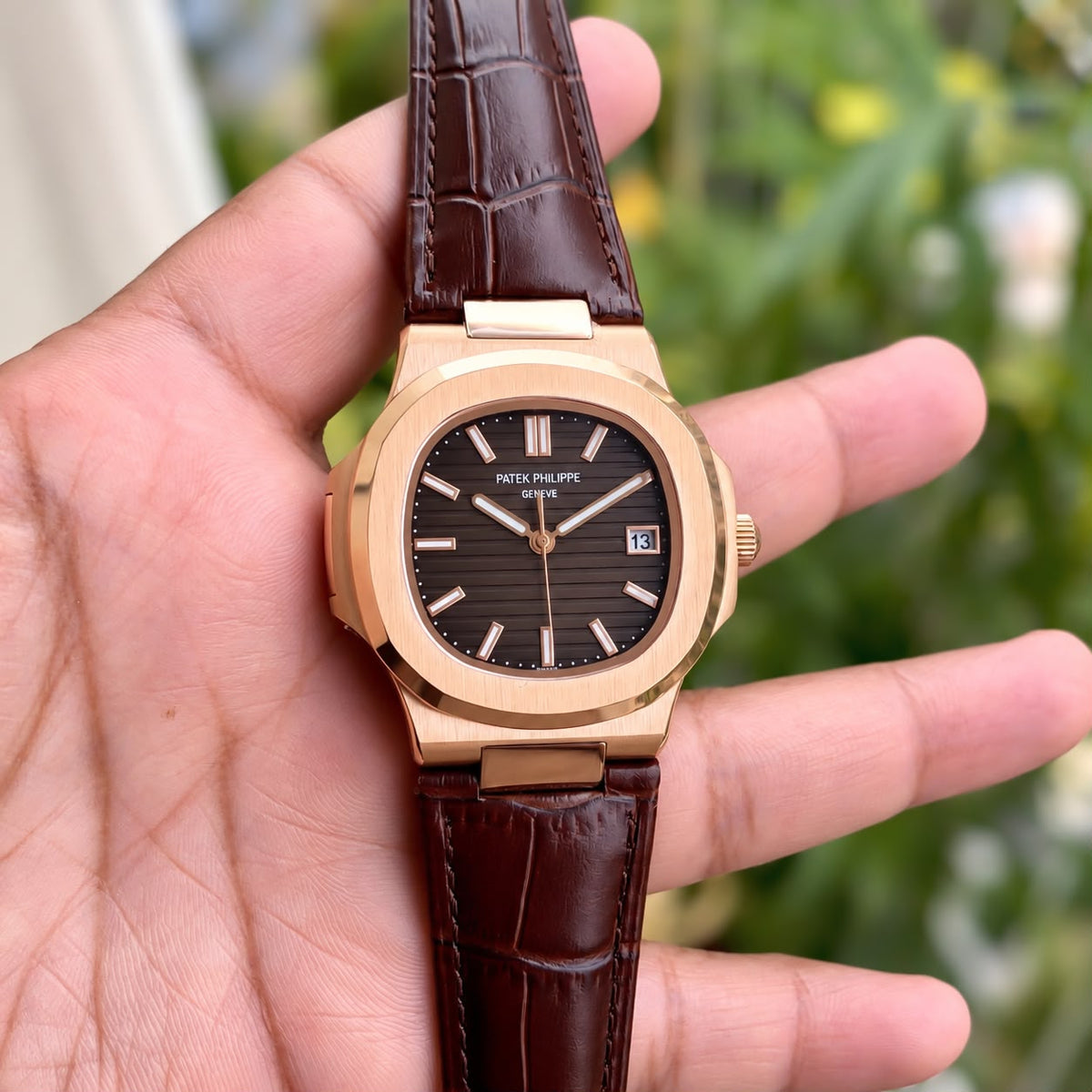 Luxury Rose Gold Watch with Brown Leather Strap Elegant Design