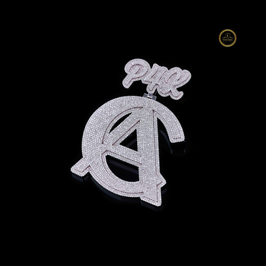 Custom Initial Moissanite Diamond Pendant With Crown High Shine Hip Hop Look