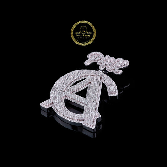 Custom Initial Lab Grown Diamond Pendant With Crown High Shine Hip Hop Look