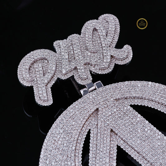 Custom Initial Lab Grown Diamond Pendant With Crown High Shine Hip Hop Look