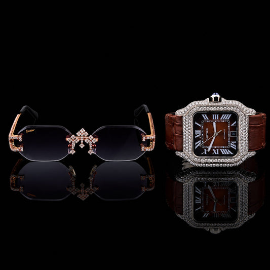 Imperial Diamond Heritage Collection Luxury Moissanite Diamond Timepiece And Signature Designer Eyewear Set
