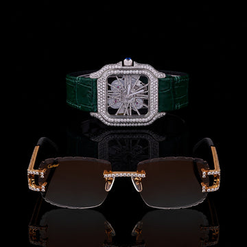 Collection Moissanite Diamond Luxury Open Work Timepiece And Signature Designer Eyewear Set