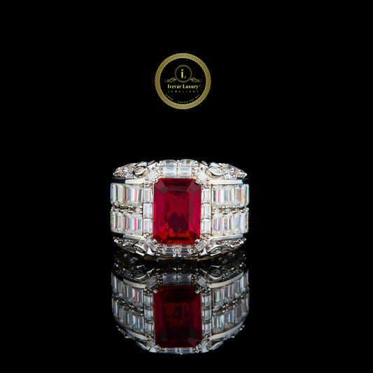 Ruby Radiant Moissanite Diamond with Emerald Cocktail Party Wear Ring