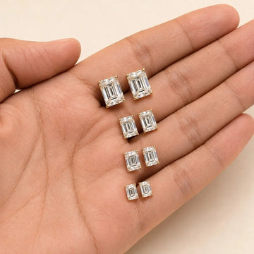 Emerald Cut Lab Grown Diamond Stud Daily Wear Earring