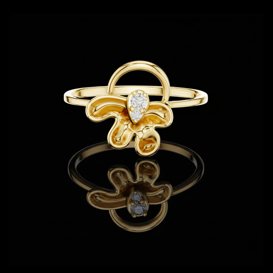Pear Abstract Floral Moissanite Ring with Sculpted Petals