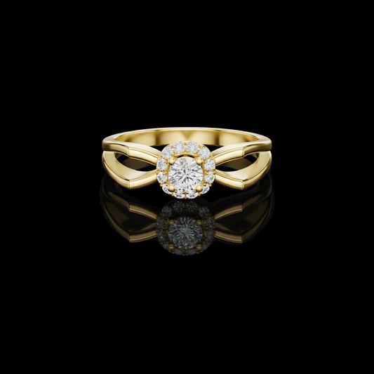 Halo Set Round Moissanite Diamond Split Shank Engagement Ring