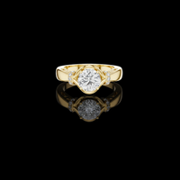 1.00 CT Artfully Crafted Ring with a Round Brilliant Moissanite Diamond and Subtle Accent