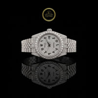 Fully Iced-Out Silver Watch with Elegant Diamond Arabic Dial With 5-Link Band