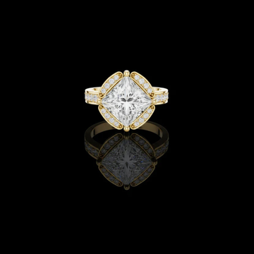 2.15 CT Glamorous Princess Cut Halo With Vintage Inspired Pave all Four Sides Lab Diamond in Gold