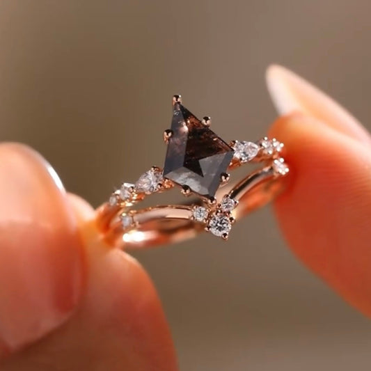 Kite Lab Grown Black Diamond Wedding Bridal Ring Set