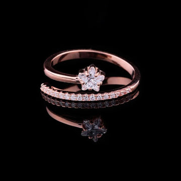 Floral Bypass Pave Solitaire Moissanite Engagement Ring