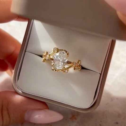 Nature Inspired Oval Cut Lab Grown Diamond Vine Engagement Ring
