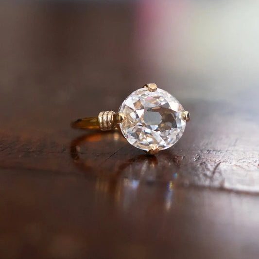 Round Rose Cut Moissanite Diamond Solitaire Engagement Ring