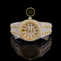 Full Iced Out Diamond Watch with Yellow Gold Accents & Pavé Diamond Bracelet