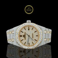 Full Iced Out Two-Tone Octagon Style Watch with Diamond Dial & Baton Markers