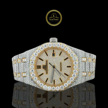Full Iced Out Two-Tone Octagon Style Watch with Diamond Dial & Baton Markers
