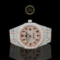 Full Iced Out Two-Tone Calendar Diamond Watch with Arabic Numeral Dial