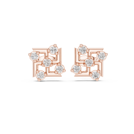 Iconic Grid Aura Round Lab Diamond Set Stud Earrings with Contemporary Architectural Motif