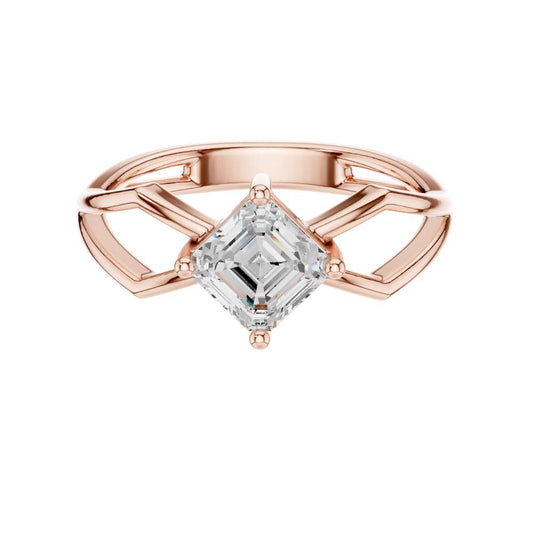 Asscher Cut Moissanite Diamond Solitaire Ring Open Split Shank