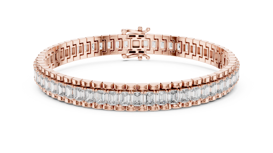 Emerald Cut Moissanite Diamond Inline Tennis Bracelet Sleek Channel Setting