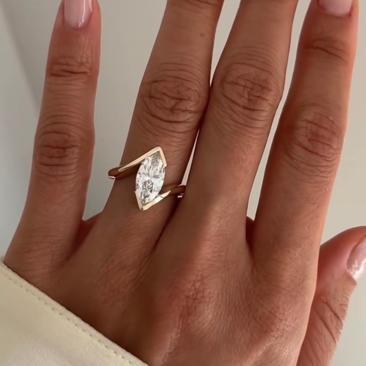 Marquise Lab Grown Diamond Solitaire Bypass Half Bezel Promise Ring