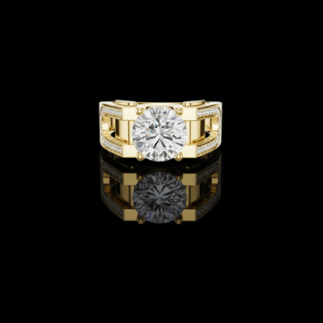 1.5 CT Architectural Round Brilliant Moissanite Diamond Ring with Pavé Accents