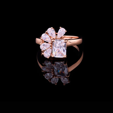 0.35 CT Blossom Radiant Moissanite Diamond Ring in Rose Gold with Cascading Pear-Shaped Floral Accents