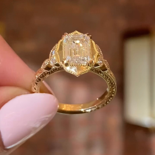 Vintage Art Deco Emerald Cut Lab Grown Diamond Wedding Ring