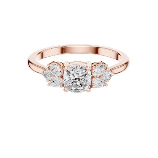 Floral Cluster Cushion Cut Lab Diamond Wedding Ring