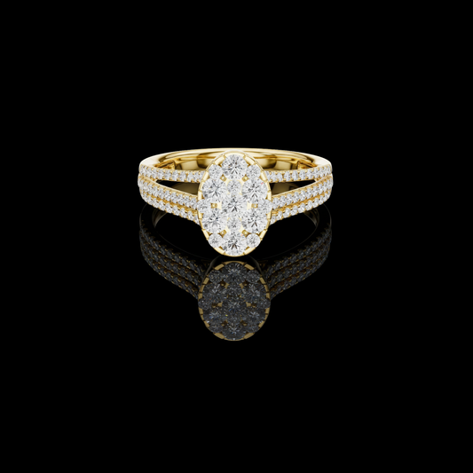 Triple Row Round Cut Moissanite Diamond With Cluster Engagement Ring