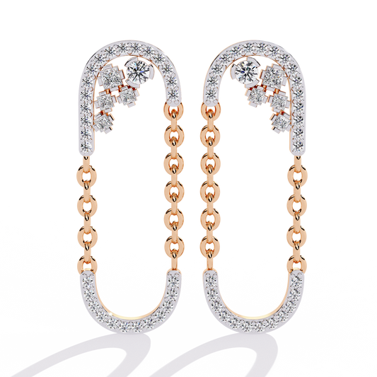 Luxury Lab Grown Diamond Chain Loop Earrings with Dazzling Pave and Cluster Sparkle Accents