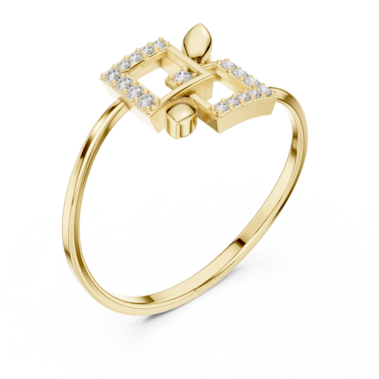 Double Square Leaf Inspire Halo Moissanite Diamond Ring