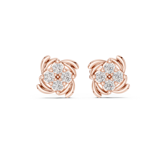 Floral Inspired Lab Diamond Stud Earrings with Brilliant Round Cut For Daily Wear