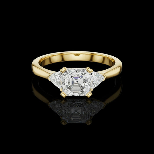 Asscher Lab Diamond Three Stone Ring With Trillion Sidestone