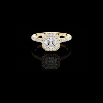 1.00 CT Beautiful Asscher Cut Moissanite Diamond Halo Ring with Pave Set Diamond Band