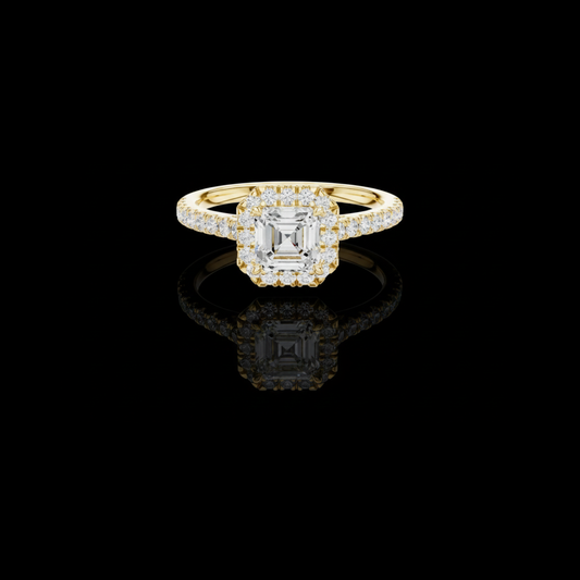 1.00 CT Beautiful Asscher Cut Moissanite Diamond Halo Ring with Pave Set Diamond Band
