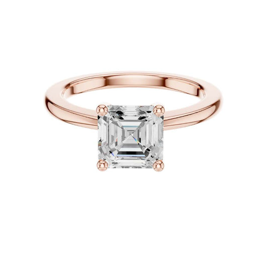 Asscher Cut Moissanite Diamond Solitaire Engagement Rings