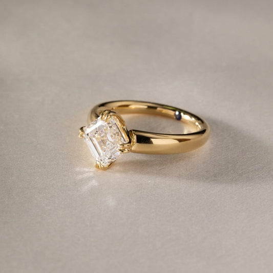 Asscher Lab Grown Solitaire Engagement Ring With Thick Band
