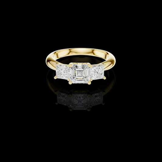 Ascher Moissanite Diamond Three Stone Ring With Princess Cut Side Stones