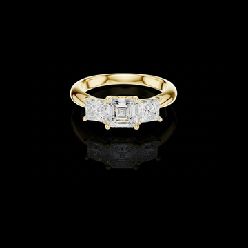 1.80 TCW Shiny Asscher Cut Three Stone Lab Grown Diamond Ring with Princess Cut Side Stones